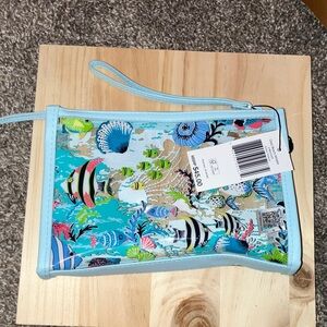 Vera Bradley Antilles Treasure Blue Fish Oceanic Fish Print Wristlet New